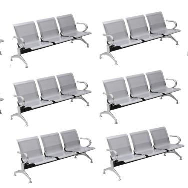 Imagem de Kit Com 10 Cadeiras Longarina Aeroporto Cromada 3 Lugares