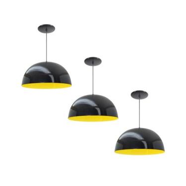 Imagem de Kit 3 Luminária Pendente Meia Lua 24cm Interior Amarelo Com Fiação 110