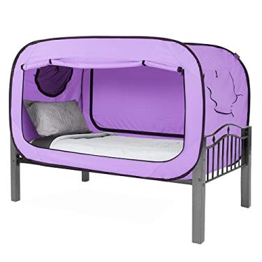 Imagem de Barraca de privacidade pop-up para uso interno, dossel para cama de dormir, porta dupla com janela de malha mosquiteira (violeta, solteiro)