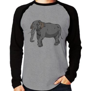 Imagem de Camiseta Raglan Elefante Ilustração Manga Longa - Foca na Moda, Cinza,