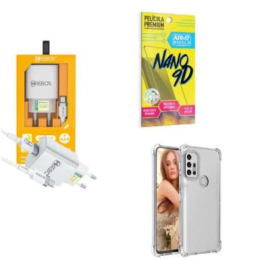 Imagem de Kit Carregador Turbo + Capinha Motorola G30 + Película 9D - HRebos