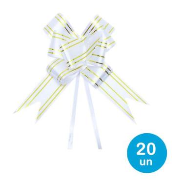 Imagem de Laço pronto p/ presentes 20cm - Branco c/ dourado 20un - Rio Tijucas