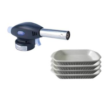 Imagem de Jogo 5 Peças Maçarico Aço Inox Kook + 4 Travessas Creme Brulee - Wincy