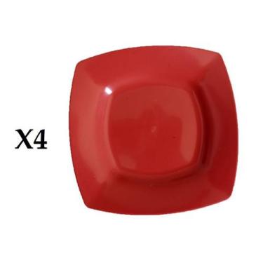 Imagem de Kit com 4 pratos para sobremesa quadrado vermelho - Buteco e Decor
