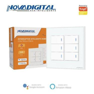 Imagem de Interruptor com 6 Teclas Físicas Zigbee Branco 4x4 - Novadigital