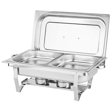 Imagem de 4 Rechaud Duplo Retangular Em Inox 2 Cubas 1/2 9,5L A Álcool - AZ135