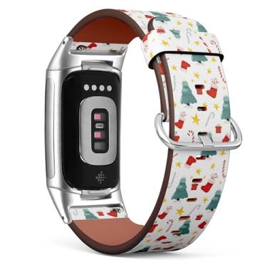 Imagem de Pulseira de relógio de couro de substituição para Fitbit Charge 5 / Fitbit Charge 6 (meias de árvore de Natal) para smartwatch para mulheres e homens
