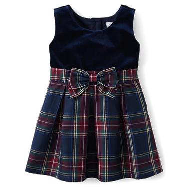 Imagem de The Children's Place Vestido elegante para bebês meninas tamanho único e infantil sem mangas, Xadrez azul-marinho, 12-18 Meses