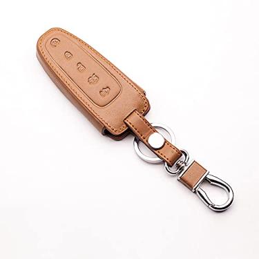 Imagem de CSHU Couro com 5 botões Car Key Case Cover Chaveiro Ring Key Bag, apto para Ford Ford Explorer Taurus Escape Mustang Flex, marrom