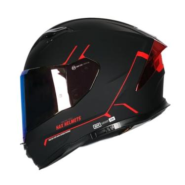 Imagem de HAX Capacete Facial Completo Aerodinâmico Force para Bicicletas de Rua e Elétricas com Certificação Dot & Ece - Viseira Dupla Aprimorada, Tamanho Adulto, Pronto para Pinlock Preto Fosco Vermelho M