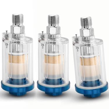 Imagem de Eyech 3 mini filtros de ar em linha, separador de água de óleo de entrada e saída NPT de 0,6 cm com núcleo de cobre, filtro de umidade do compressor de ar, azul