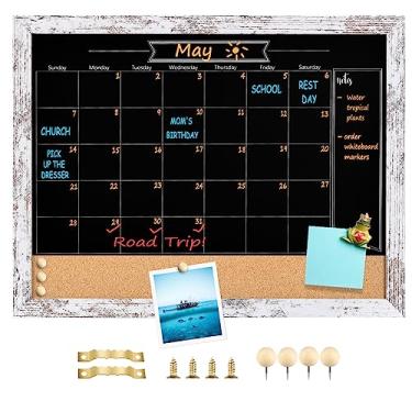 Imagem de TORASO Calendário magnético e quadro de cortiça, quadro de giz combinado de 33 x 43 cm e quadro de avisos, quadro negro emoldurado branco vintage/calendário/cortiça, quadro combinado (ZHHB-Wood WH-3343)