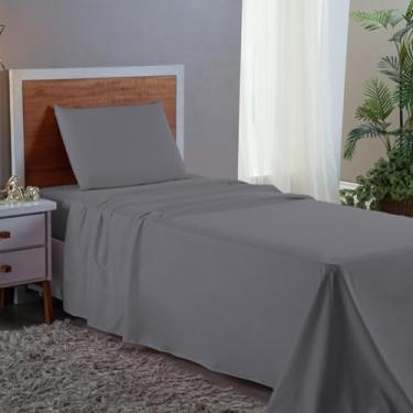 Imagem de Jogo de Cama Box Solteiro 400 Fios Extra Macio Hotel Pousada 3 Peças Conjunto Lençol com Elástico (Cinza)