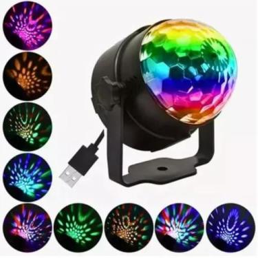 Imagem de Lâmpada LED Globo Giratória USB RGB - Efeito Laser, Estroboscópico, Compacta e Elegante para Festas, Discoteca e Decoração