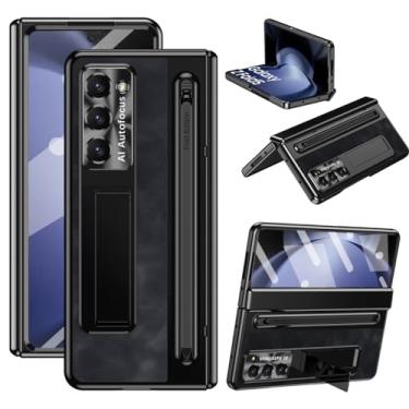 Imagem de YQODSZ Capa para Samsung Galaxy Z Fold 6 2024 com suporte para caneta S e caneta stylus fina preta, ZFold6 com proteção de dobradiça, suporte, protetor de tela, capa protetora de couro retrô para Z