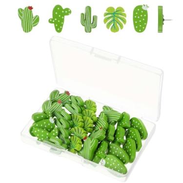 Imagem de Conjunto de 30 pinos de pressão, cacto, folha de palmeira, camélia, prendedor de polegar, decorativo, bonito, de madeira, alfinetes, para cortiça, quadro de avisos, mapas, fotos, parede, casa,