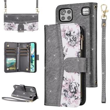 Imagem de Furiet Capa carteira floral para LG K92 5G com zíper e alça de ombro, capa de telefone com suporte de cartão de couro PU com glitter de luxo para LGK925G K 92 92K LMK920AM Q92 G5 feminina preta