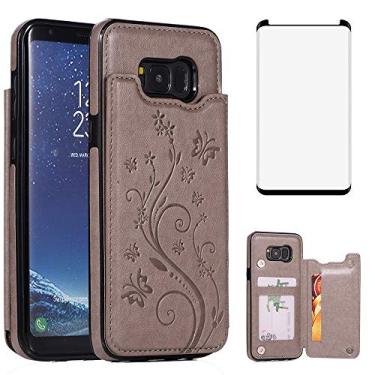 Imagem de Capa de telefone para Samsung Galaxy S8 Plus com protetor de tela de vidro temperado porta-cartões capa carteira flip couro acessórios para celular Glaxay S8plus S 8 8 plus 8S Edge S8+ SM-G955U capas