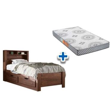 Imagem de Colchão Solteiro Pérola Polar (1un) + Cama Invicta c/ 2 Gavetas Atacama-Jatobá