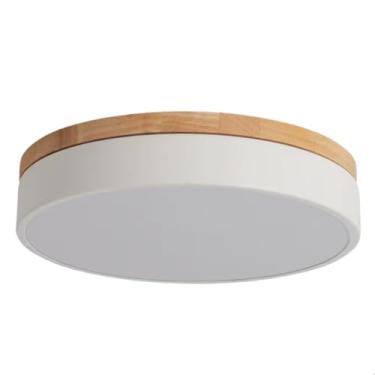 Imagem de Luminária de Teto Plafon Sobrepor Redonda Detalhe Madeira Bambu para Varanda Corredor Quarto Decoração Iluminação de LED Moderna (Branco)