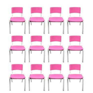 Imagem de kit 12 Cadeira Iso Infantil Rosa Escolar e Creche - Ecomhome