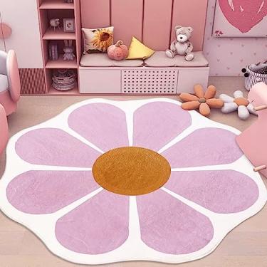 Imagem de USTIDE Tapete redondo grande em forma de flor, 153 cm, tapete circular rosa para quarto, sala de estar, lavável, floral, para decoração de quarto de meninas, quarto de bebê, decoração