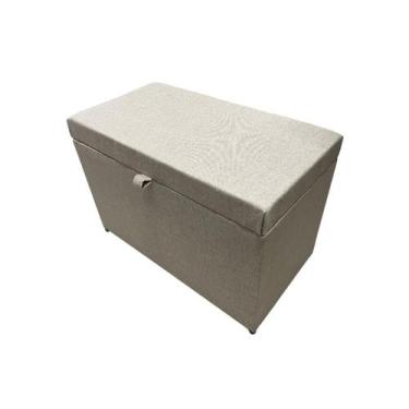 Imagem de Puff Baú Estofado Retangular C/ Pistão á Gás Em Linho - Bege Claro - N