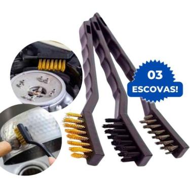 Imagem de Kit 3 Peças Super Escovas Para Limpeza Multiuso em Aço Carbono Latão e