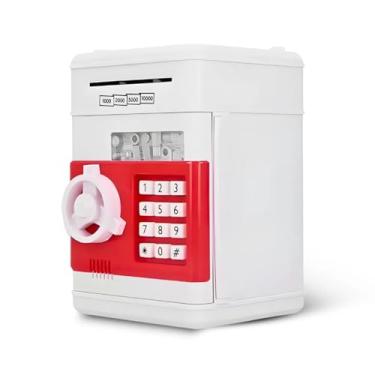 Imagem de Cofre Infantil Eletrônico Digital Senha 4 Dígitos Puxa Notas e Moedas,brinquedos para crianças, cofrinho eletrônico para meninos e meninas, crianças, caixa eletrônico PREMIUM (Branco)