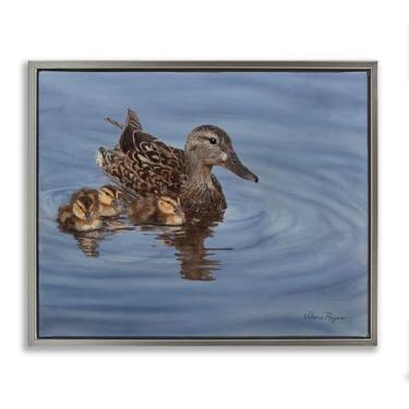 Imagem de Stupell Industries Tela emoldurada Duck Family Ripples Gray Floater Design de arte de parede por Valerie Rogers, 78 x 63 cm
