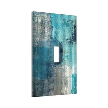Imagem de Arte Turquesa Azul e Cinza Pintura Placas de Parede Interruptor Único 1 Interruptor de Luz Cobertura Moderna Abstrata Capas Decorativas Turquesa Verde para Quarto Infantil Decoração de Banheiro