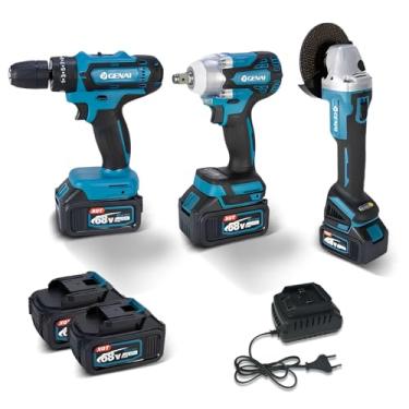 Imagem de Parafusadeira Furadeira e Parafusadeira Chave de Impacto Esmerilhadeira Lixadeira Kit de Ferramentas Completa 3 em 1 Kit Multiferramenta 2 Bateria 68v Furadeira Parafusadeira 110V 220V GN447