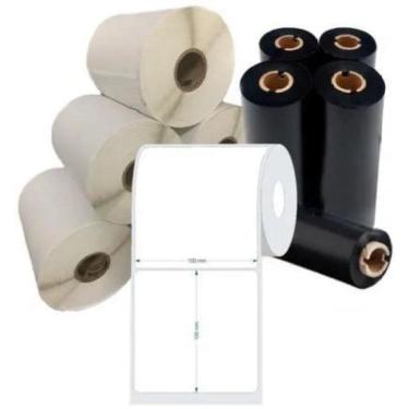 Imagem de Kit Com 10 Rolos Etiqueta Couche 100X100 E 5 Ribbons Cera