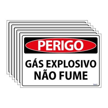 Imagem de Combo 6 Placas De Sinalização Perigo Gás Explosivo Não Fume 30x20 Ecom