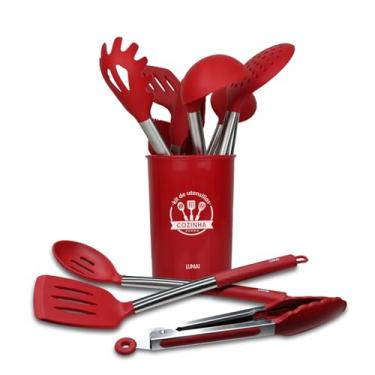 Imagem de LUMAI Conjunto de 10 Utensílios de Cozinha em Silicone com Cabo de Aço Inoxidável, Resistentes a Altas Temperaturas e Antirriscos, Ideal para Panelas Antiaderentes e Fácil de Limpar – Vermelho