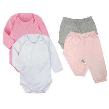 Imagem de Kit Roupa de Bebê 4 Peças Body Manga Longa e Mijão Pé Aberto - Koala B