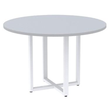 Imagem de Mesa De Reunião Redonda P25 Pandin 110 Cm (largura) Tampo Mdp Cinza Pé Aço Tubular Branco
