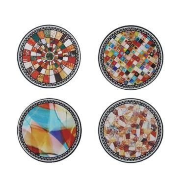 Imagem de Porta-copos para bebidas, porta-copos de cerâmica mandala absorvente conjunto de 4 com base de cortiça, para mesa de café, apartamento, bar de madeira, canecas de copos de cerveja, 10 cm