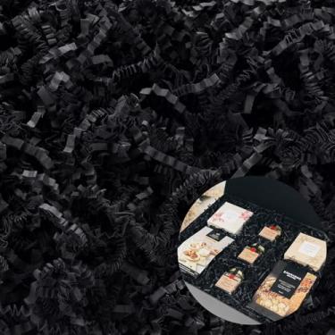 Imagem de Enchimento de papel cortado enrugado preto de 1/2 kg, grama de papel desfiado para cestas de presente, noivado, casamento, aniversário, Dia dos Namorados, Natal, sacos de caixa, decoração de