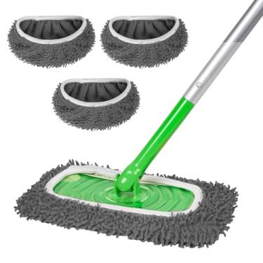 Imagem de ZHAYAO Almofadas de esfregão de lã 100% coral reutilizáveis compatíveis com esfregão Swiffer, capa de esfregão plana úmida e seca, pacote com 3 almofadas laváveis para limpeza de superfícies e pisos