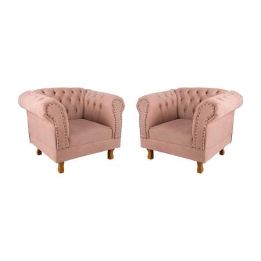 Imagem de Duas Poltronas Chesterfield Capitone Veludo Rose Decorativa / Sala, Tv, Estar, Recepção
