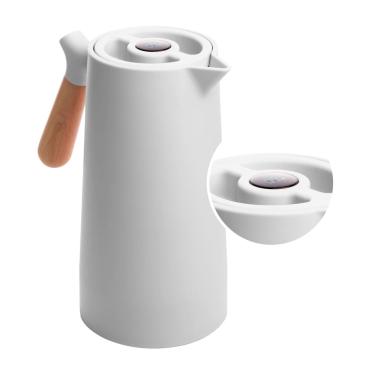 Imagem de Garrafa termica nordica cabo de madeira termometro branca 1L