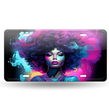 Imagem de American Girl with Purple Hair ColorfulLicense Plate Cover - Etiqueta artística de alumínio para carro, à prova de ferrugem, design exclusivo - 15 x 30 cm