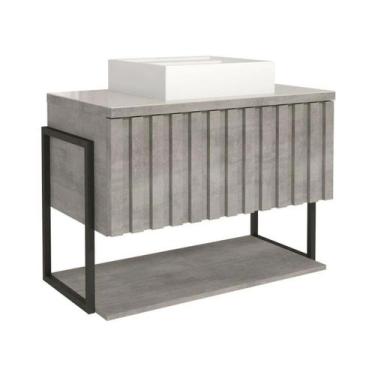 Imagem de Armário Gabinete Toucador P/ Banheiro Cimento Frisê 80cm - Mgm Móveis