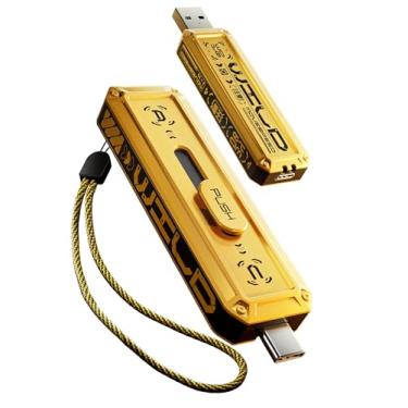 Imagem de MOVE SPEED Flash Drive 256 GB 1000 MB/s, Velocidade de Leitura e Gravação, USB 3.2 Gen2 + Tipo C, Design Push-Pull de 3 Estágios com Cordão, Pen Drive para iPhone 15 Series/MacBook/Telefone Android