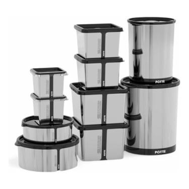 Imagem de Pote Organizador Cozinha Mantimento Metalic Hérmetico Marmita Metalizado Kit 10 Peças 1...