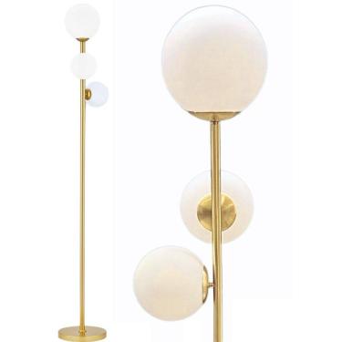 Imagem de Luminária Piso Chão 166Cm Jabuticaba Dourada 3 Globos Vidro