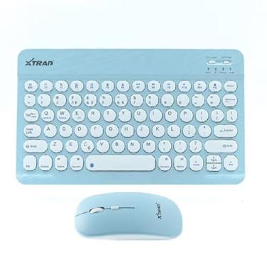 Imagem de Teclado e Mouse Sem Fio, Mini Teclado Compacto, Design Redondo, Azul Claro