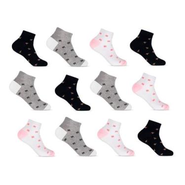 Imagem de Kit Meia Feminina 6 Pares Estampada Cano Curto Basica - Altomax, 33-38