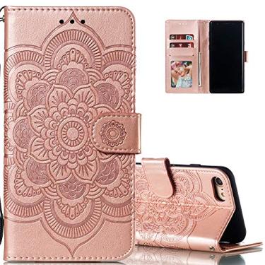 Imagem de LEECOCO Capa para iPhone 8 Mandala Embossing Luxury PU Leather Flip Notebook Carteira Estilo Livro Suporte Magnético Slot para Cartão Folio Bumper Capa de Proteção para iPhone 17.8 cm 4.7 polegadas